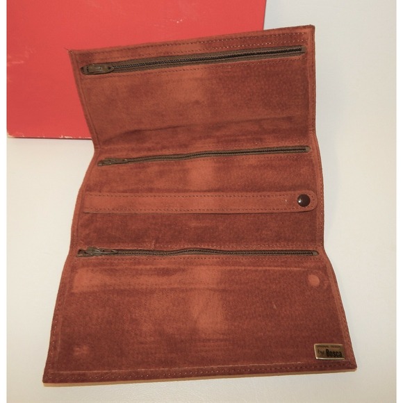 Vintage Bosca Brown Suede Leather Jewelry Roll with Original Box - Picture 2 of 2
